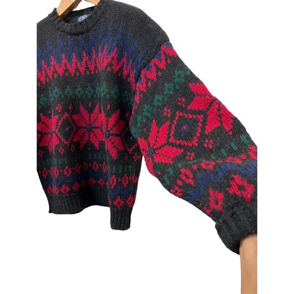 Authentic True Vintage GAP 100% Wool Vintage Sweater size L Black Navy Red Green - Picture 5 of 6